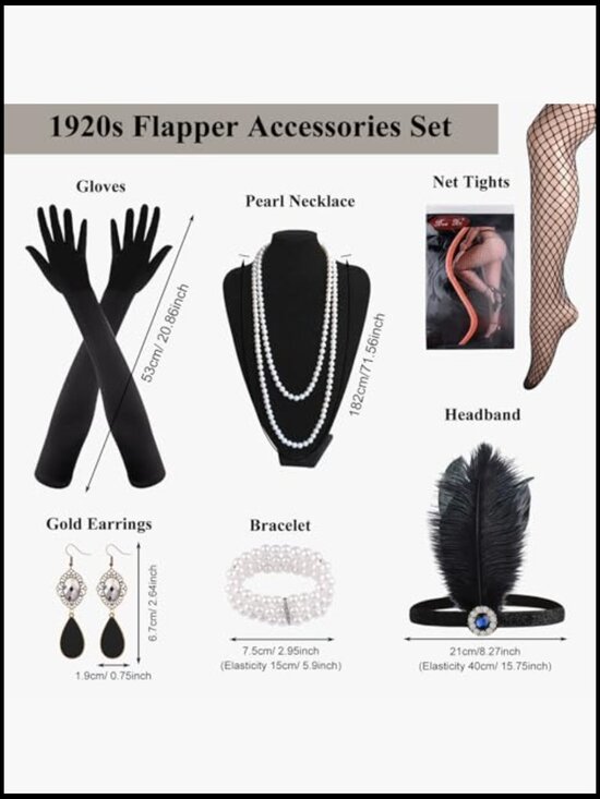 Roaring 20\'s Flapper Gatsby Accessories Set 10 Pieces Headpiece Shawl Gloves